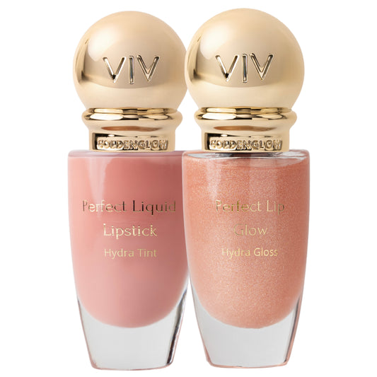 KIT LÁBIOS ROSE: Batom Liquido + Lip Glow